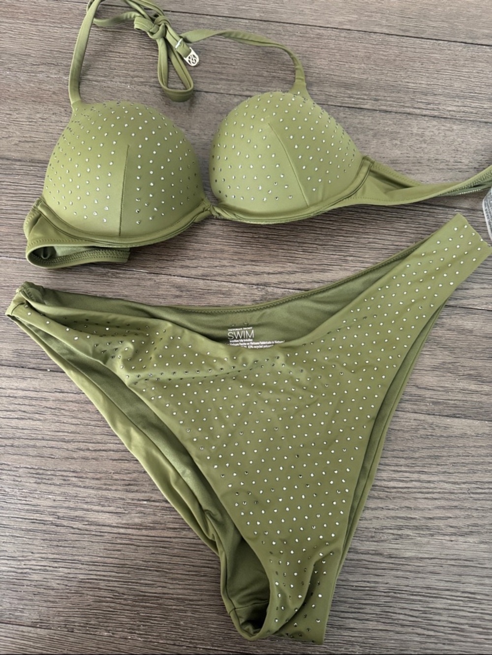 Victoria's Secret Olive Green Rhinestone Push-Up Bikini